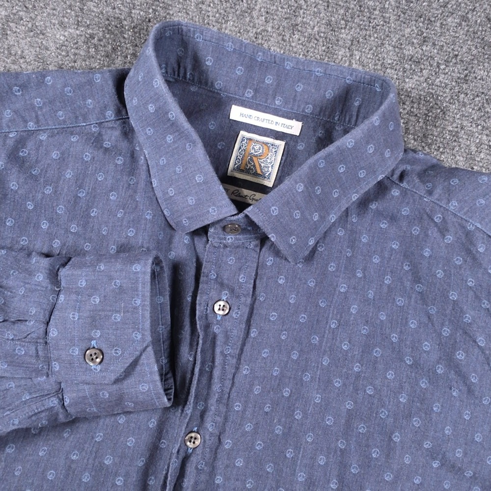 R by Robert Graham Shirt Mens XL Peace Sign Foulard AOP Handcrafted in Italy